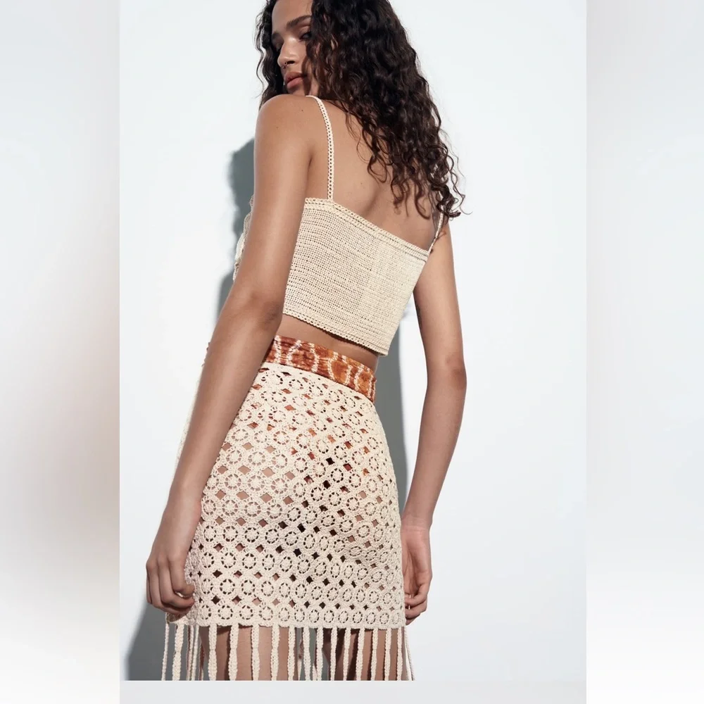 ZARA BLOGGERS FAV FRINGED CROTCHET SKIRT - Picture 9 of 13